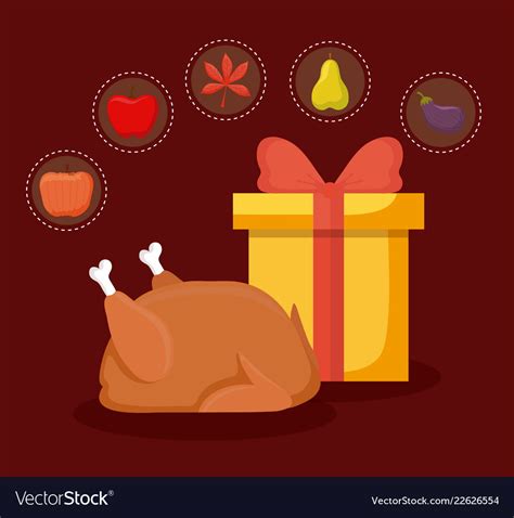 Turkey dinner of thanksgiving day with set icons Vector Image