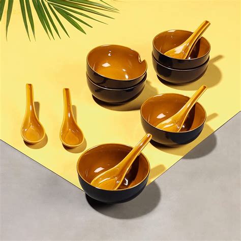 Ceramic Soup Bowl Set with Spoons, 300ml Bowl, 6 Pieces Soup Bowls, 6 ...