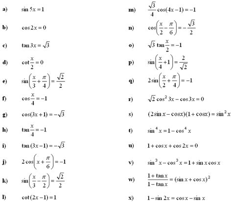 Trigonometric Equations Formula with Worksheets