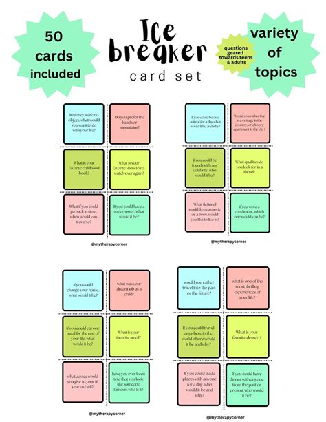 Ice Breaker Question Set of 50 Cards, Group Therapy Tools, Fun Activity ...