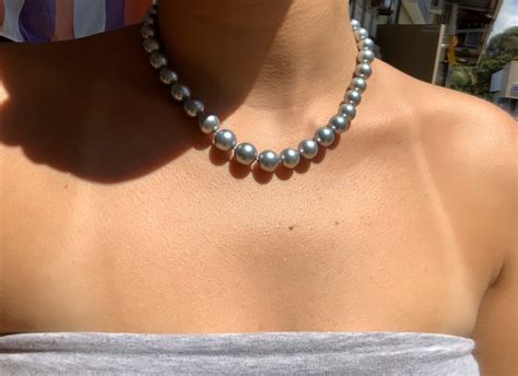 17” Silver Tahitian Pearl Necklace 100% Natural Color