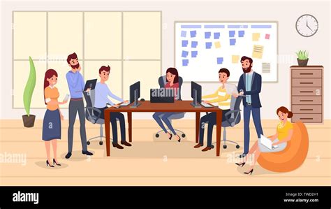 Colleagues group meeting flat vector illustration. Smiling people ...