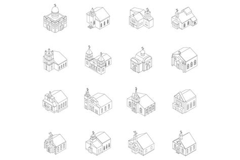 Church icon set vector outline