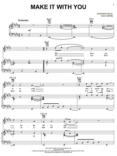 Make It With You by Bread Sheet Music for Piano, Vocal & Guitar Chords ...