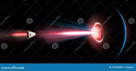 Spaceship, UFO, Tractor Beam. Spatial Module Struck By A Laser Beam ...