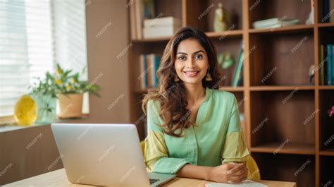 Premium Photo | Young indian woman working on a laptop