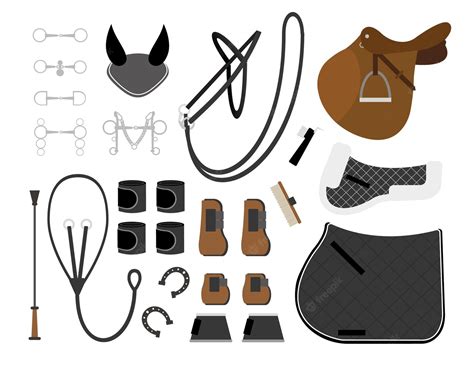 Premium Vector | Set of horse and equestrian equipment in flat style