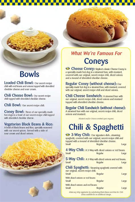 Menu at Skyline Chili fast food, Bright