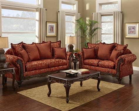 Red Floral Print Sofa and Loveseat - Traditional Sofa Set for the ...