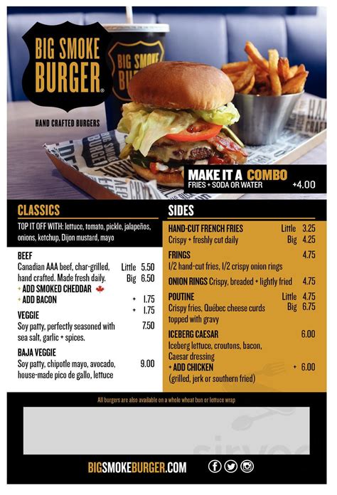 Big Smoke Burger menu in Toronto, Ontario, Canada