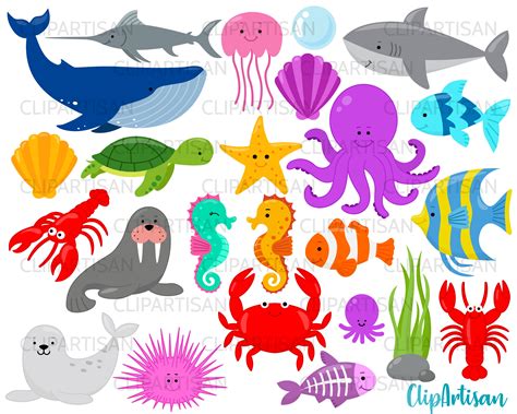 Sea Creatures Clipart Under the Sea Clip Art Whale Shark | Etsy