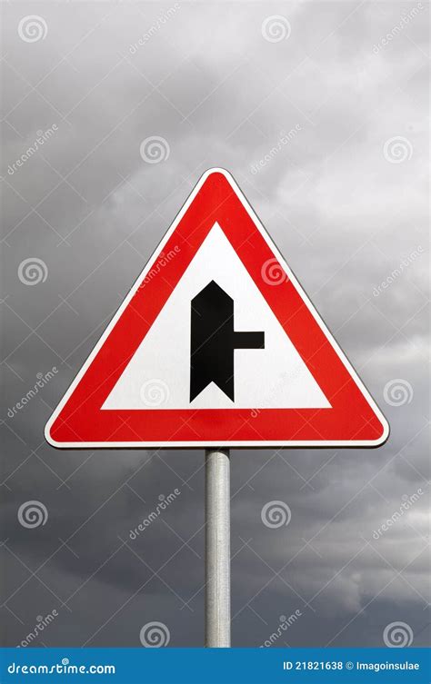 Intersection Right. Danger Road Sign Stock Photo - Image of pictogram ...