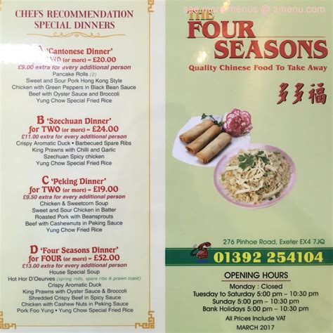 Menu at Four Seasons fast food, Exeter