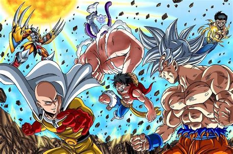 Goku, Saitama, Luffy ,Mewtwo, Wargreymon , Yusuke, Dragon Ball Painting ...