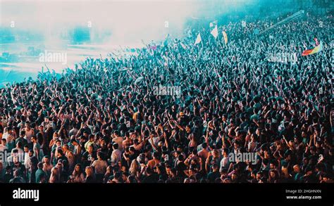 concert and festival background crowd of people partying Stock Photo ...