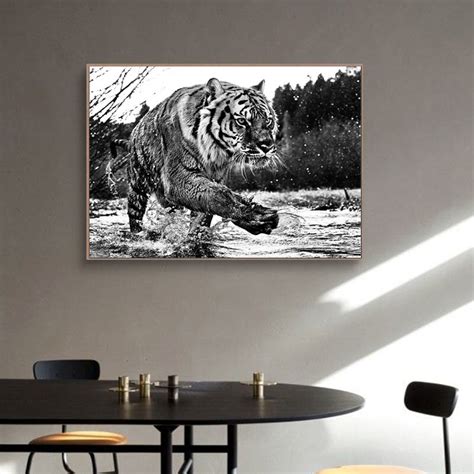 ZYGALLOP Black and White Tiger Canvas Painting Wild Animal Art Print ...