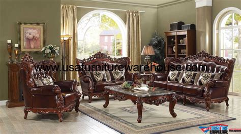 Eustoma Wood Trim Top Grain Leather Sofa Set - USA Furniture Warehouse