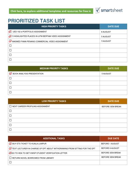 Priority Task List Template