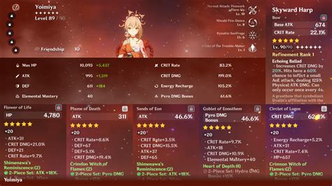 My Yoimiya build so far! So easy to play her, just click skill and ...