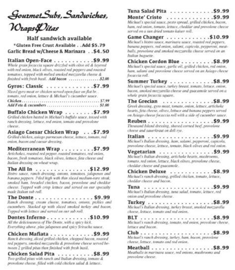 Cafe Menu - Michaels Catering and Cafe