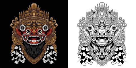 Vector illustration of barong bali mask 14323272 Vector Art at Vecteezy