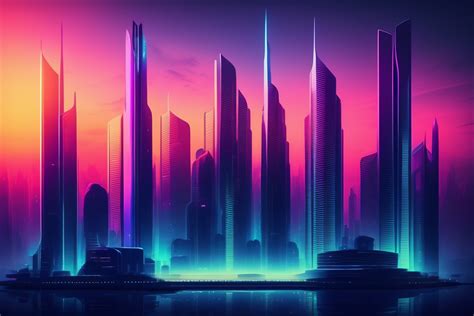 Lexica - A futuristic city skyline with neon lights and towering ...