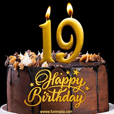 19 Birthday Chocolate Cake with Gold Glitter Number 19 Candles (GIF ...