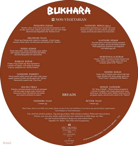 Menu of Bukhara, Chanakyapuri, South Delhi | Dineout discovery