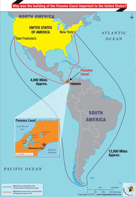 Map of Americas highlighting Panama Canal - Answers