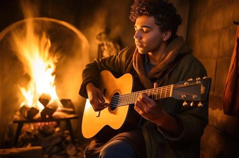 Premium AI Image | Shot of a young man singing while playing the guitar ...