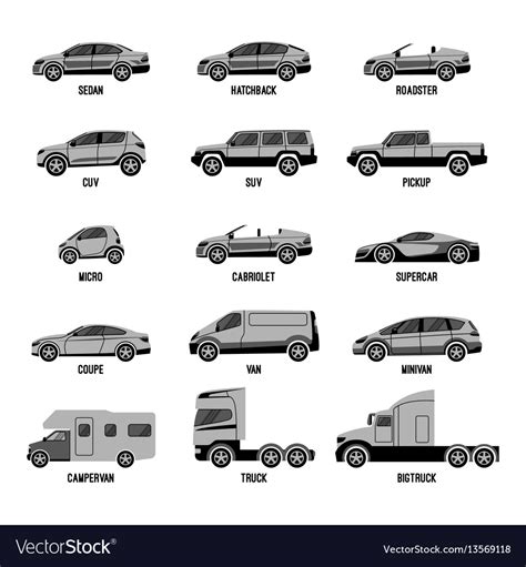 Automobile set isolated car models of different Vector Image