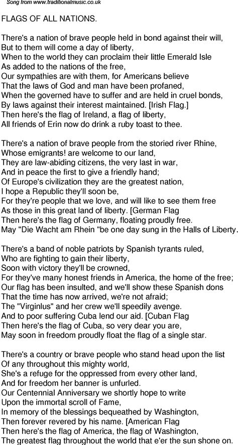 Old Time Song Lyrics for 59 Flags Of All Nations