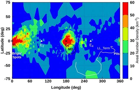 Map of the areal number density across the surface of the Arrokoth ...