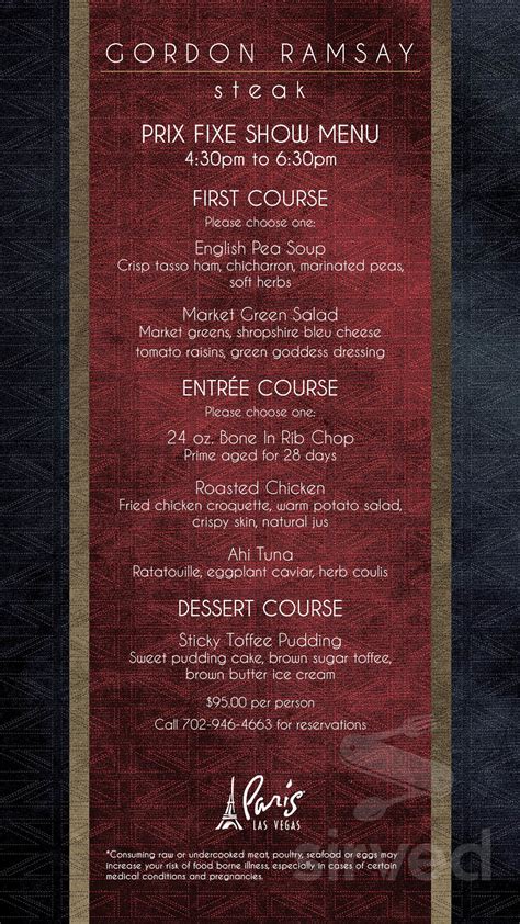 Gordon Ramsay Steak menu in Las Vegas, Nevada, USA