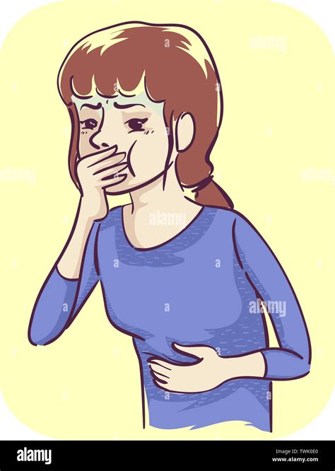 Illustration of a Girl Holding Her Mouth Feeling Nausea Stock Photo - Alamy