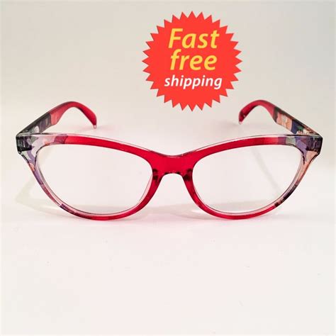 Betsey Johnson Reading Glasses Red Floral Print Cat Eye Style Readers ...