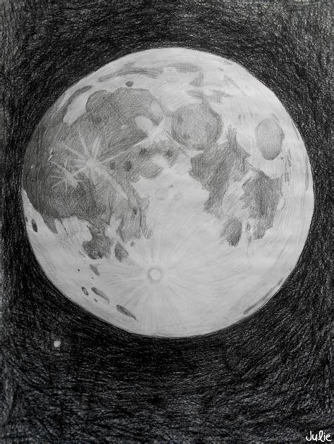 Moon With Black Background Original Graphite Pencil Drawing 5 X 7 ...