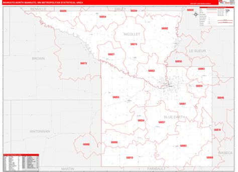 Mankato-North Mankato, MN Metro Area Wall Map Red Line Style by ...