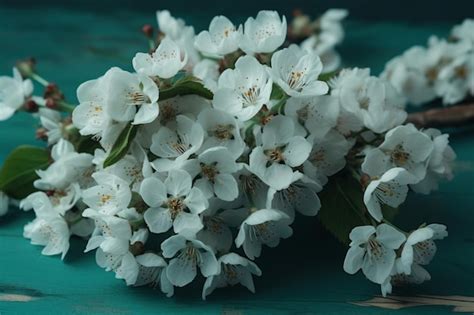 Premium AI Image | A bunch of white flowers on a teal background