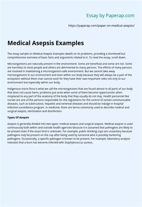 Medical Asepsis Examples Free Essay Example