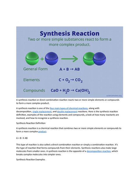 Synthesis - CHEMICAL REACTION - A synthesis reaction or direct ...