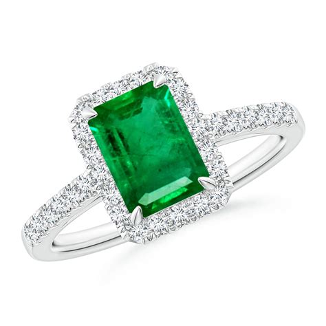 Emerald-Cut Emerald Ring with Diamond Halo | Angara