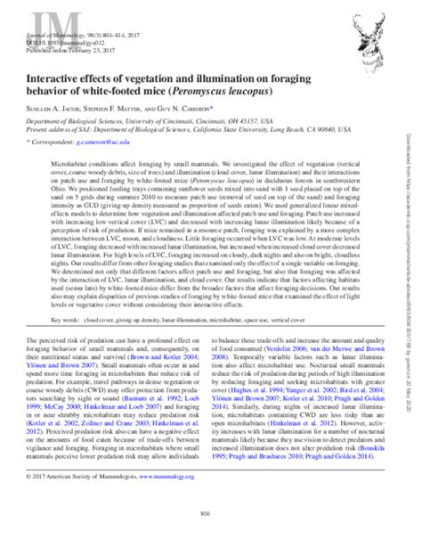 (PDF) Interactive effects of vegetation and illumination on foraging ...