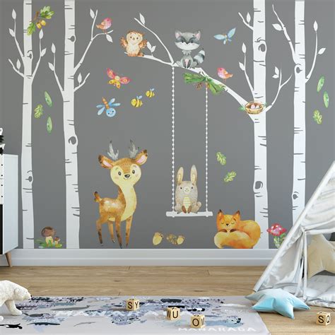 SAMPLES Woodland Nursery Decor Trees Forest Animals Sleepy Fox ...