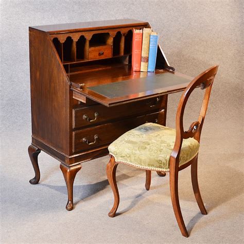 Antique Bureau Writing Desk Mahogany English Edwardian Queen Anne ...