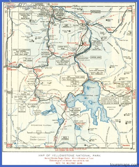 Map of Yellowstone - ToursMaps.com