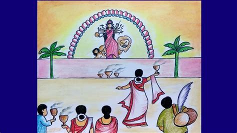 Durga Puja Celebrations Easy Drawing for Beginners | Step by Step Maa ...