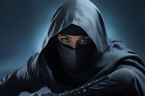 Premium AI Image | Female ninja with sword on grey background