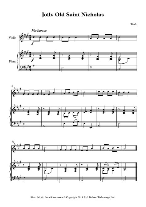 Jolly Old Saint Nicholas Sheet music for Violin - 8notes.com