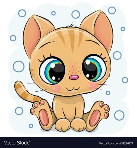 Cartoon kitten on a blue background vector image on VectorStock in 2020 ...